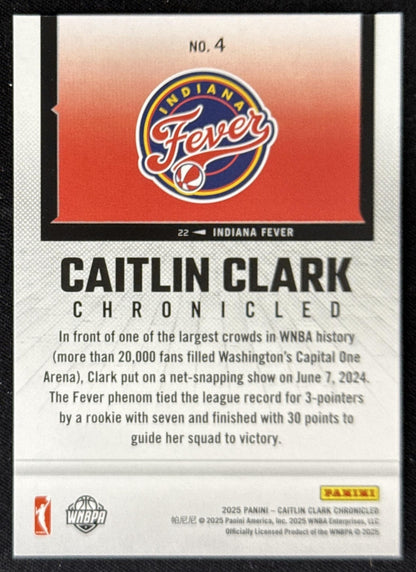 Caitlin Clark 2025 Panini Chronicled WNBA Fever 4 Sports Trading Card