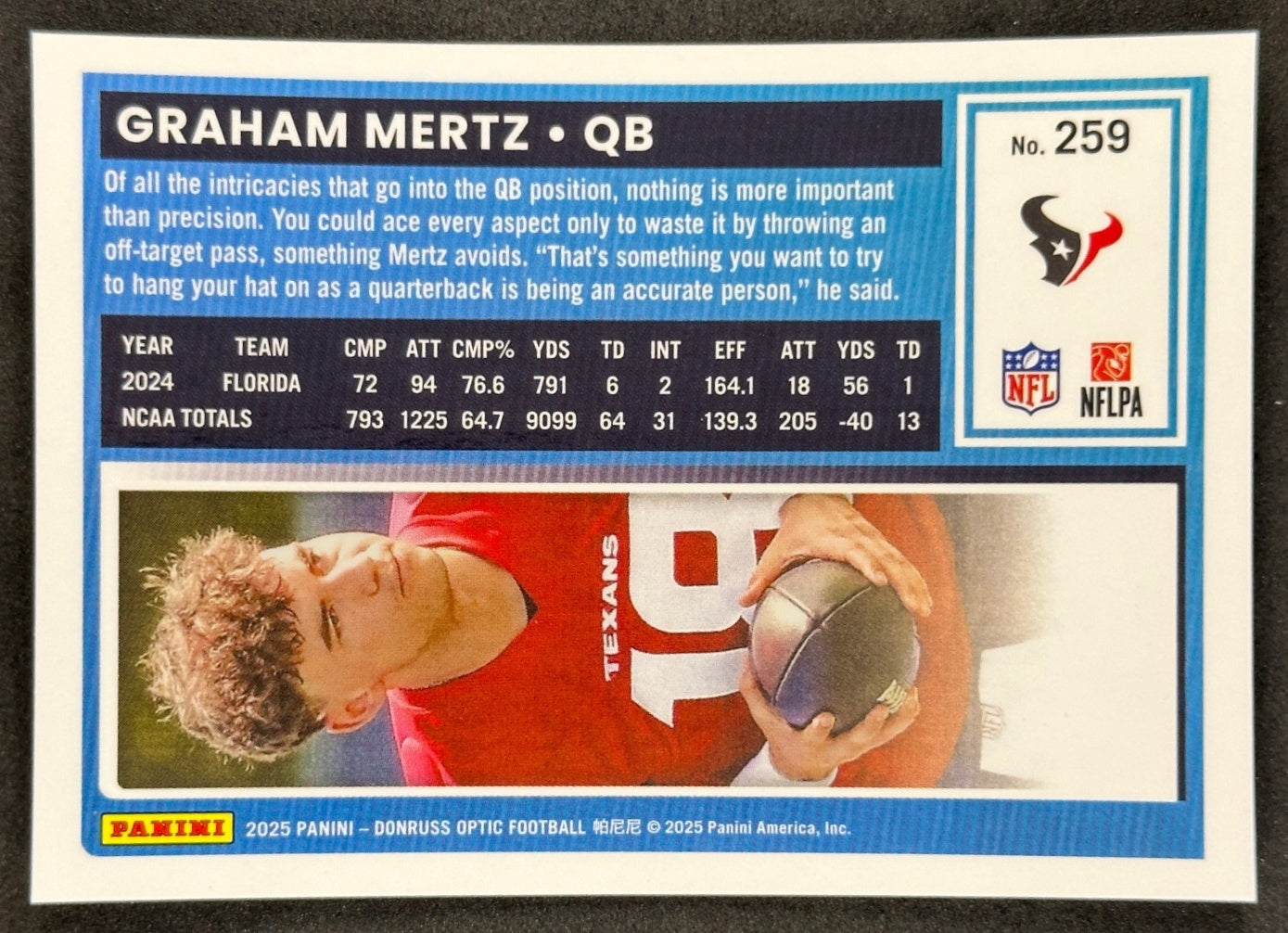 Graham Mertz 2025 Donruss Optic Rated Rookie Texans Sports Trading Card
