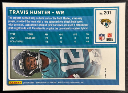 Travis Hunter 2025 Donruss Optic Rated Rookie Purple Shock Prizm Jaguars Sports Trading Cards