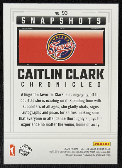 Caitlin Clark 2025 Panini Chronicled Snap Shots Holo Fever 93