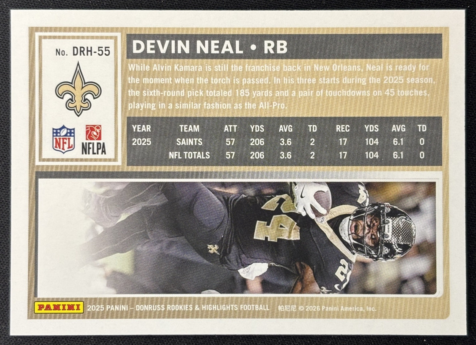 Devin Neal 2025 Panini Donruss Rookies & Highlights Saints Sports Trading Cards