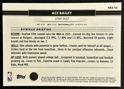 Ace Bailey 2026 Topps NSCC Collection NBA Sports Trading Cards