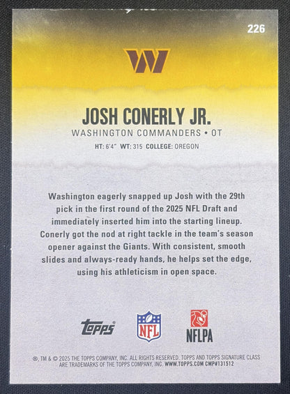 Josh Conerly Jr. 2025 Topps Signature Class Rookie Orange Foil /50 Commanders