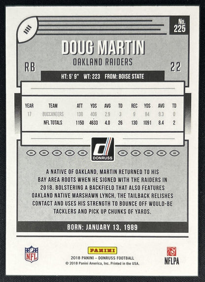Doug Martin 2018 Panini Donruss Season Stat Line /400 Raiders back