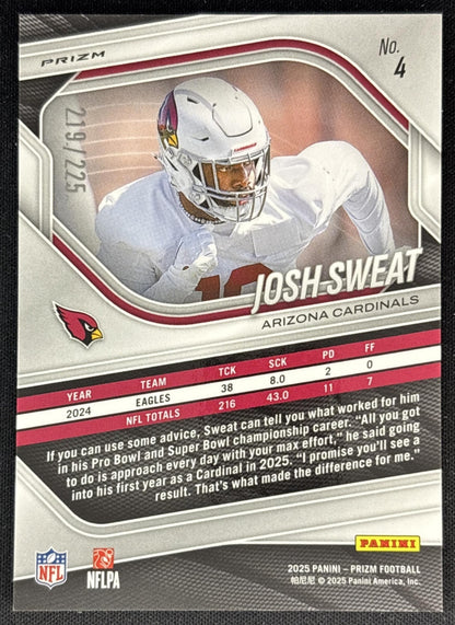 Josh Sweat 2025 Panini Prizm Purple Ice /225 Cardinals back