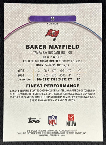 Baker Mayfield 2025 Topps Finest Blue Geometric Refractor /99 Buccaneers Back