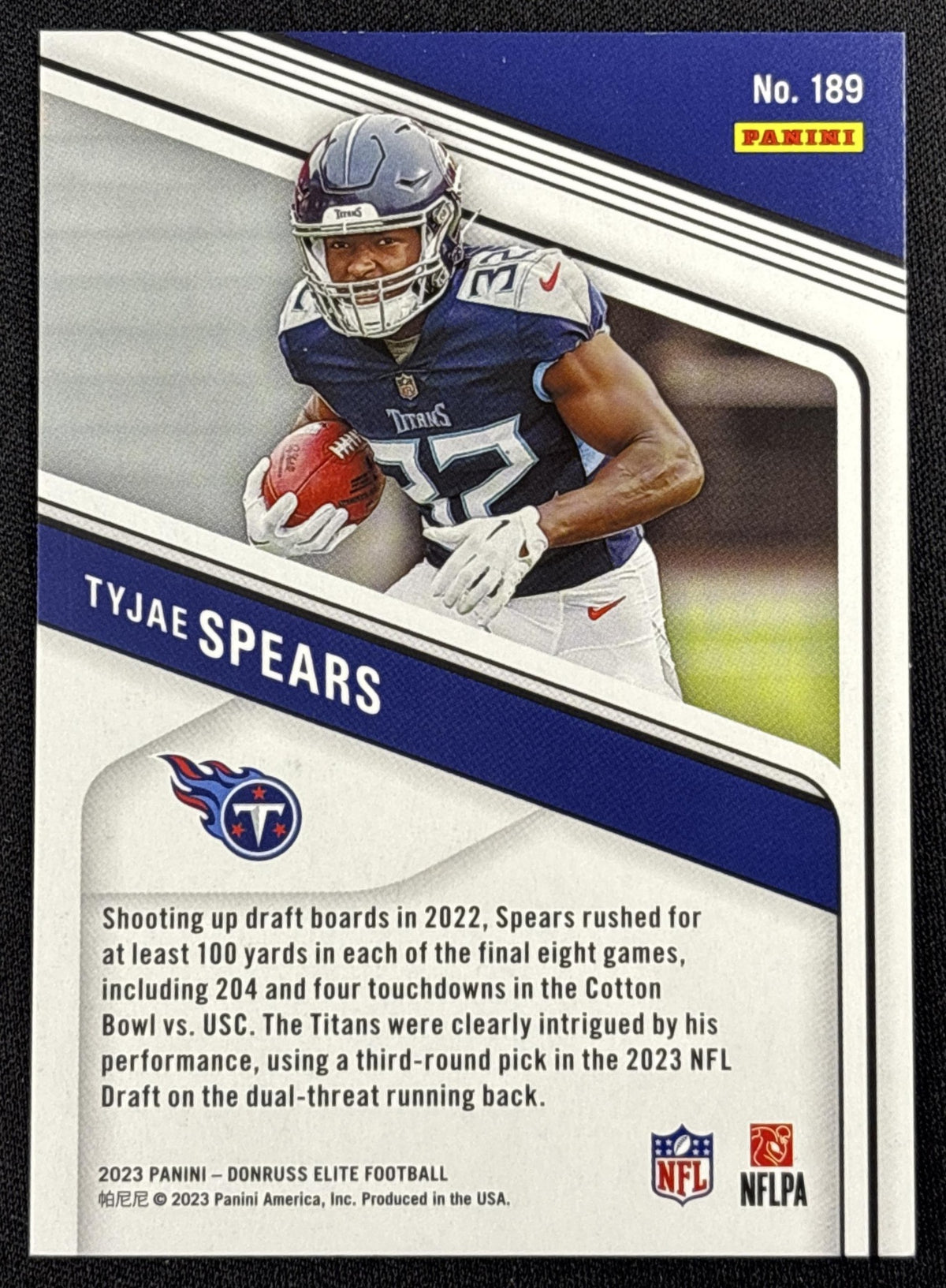Tyjae Spears 2023 Panini Donruss Elite /999 Titans