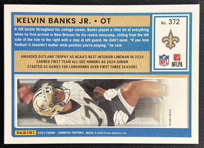 Kelvin Banks Jr. 2025 Panini Donruss Optic Rated Rookie Preview Pink Saints - Back