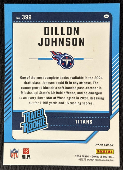 Dillon Johnson 2024 Panini Donruss Optic Rated Rookie Preview Red Wave Titans