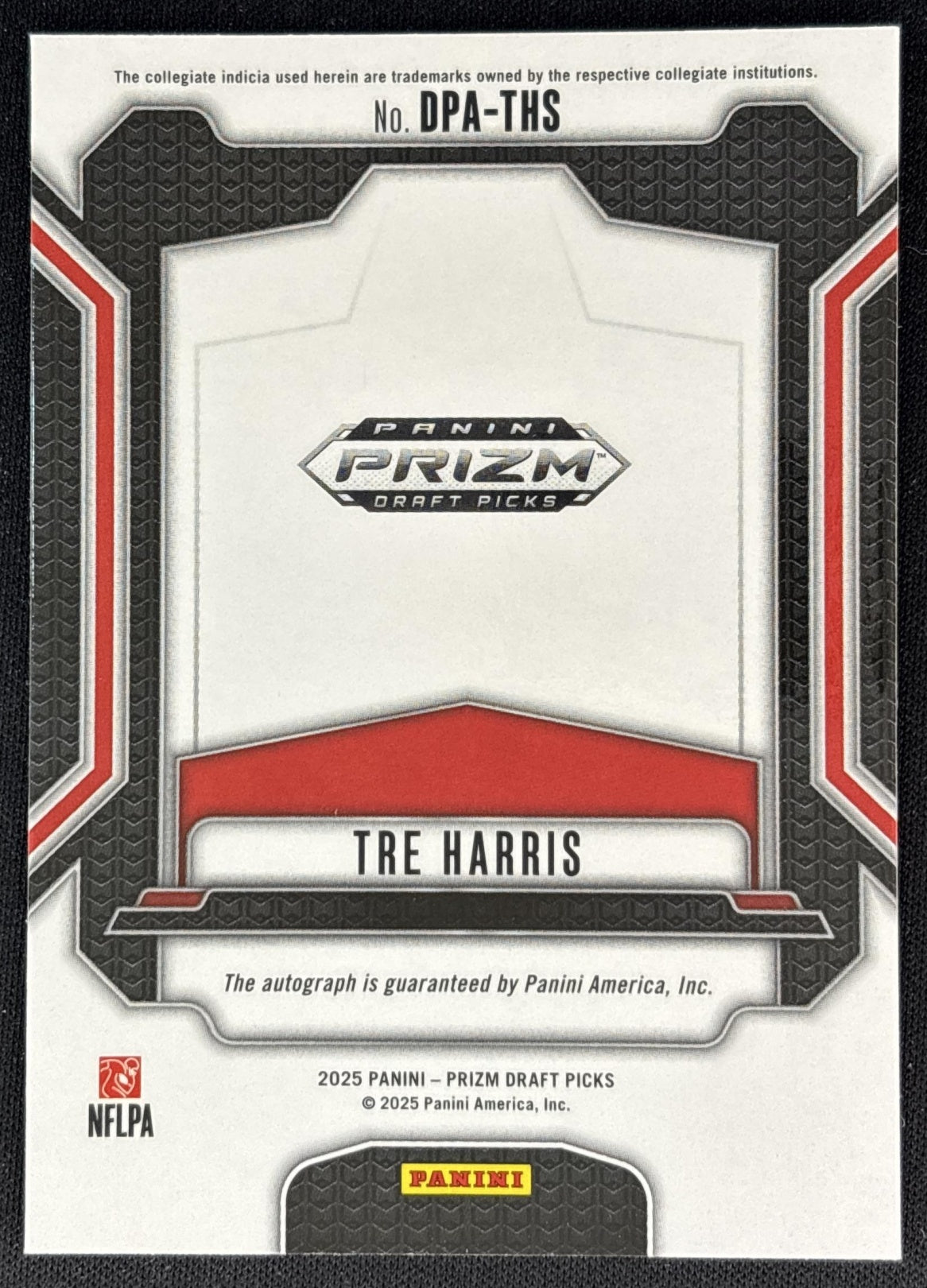 Tre Harris 2025 Panini Prizm Draft Picks Auto Rebels back