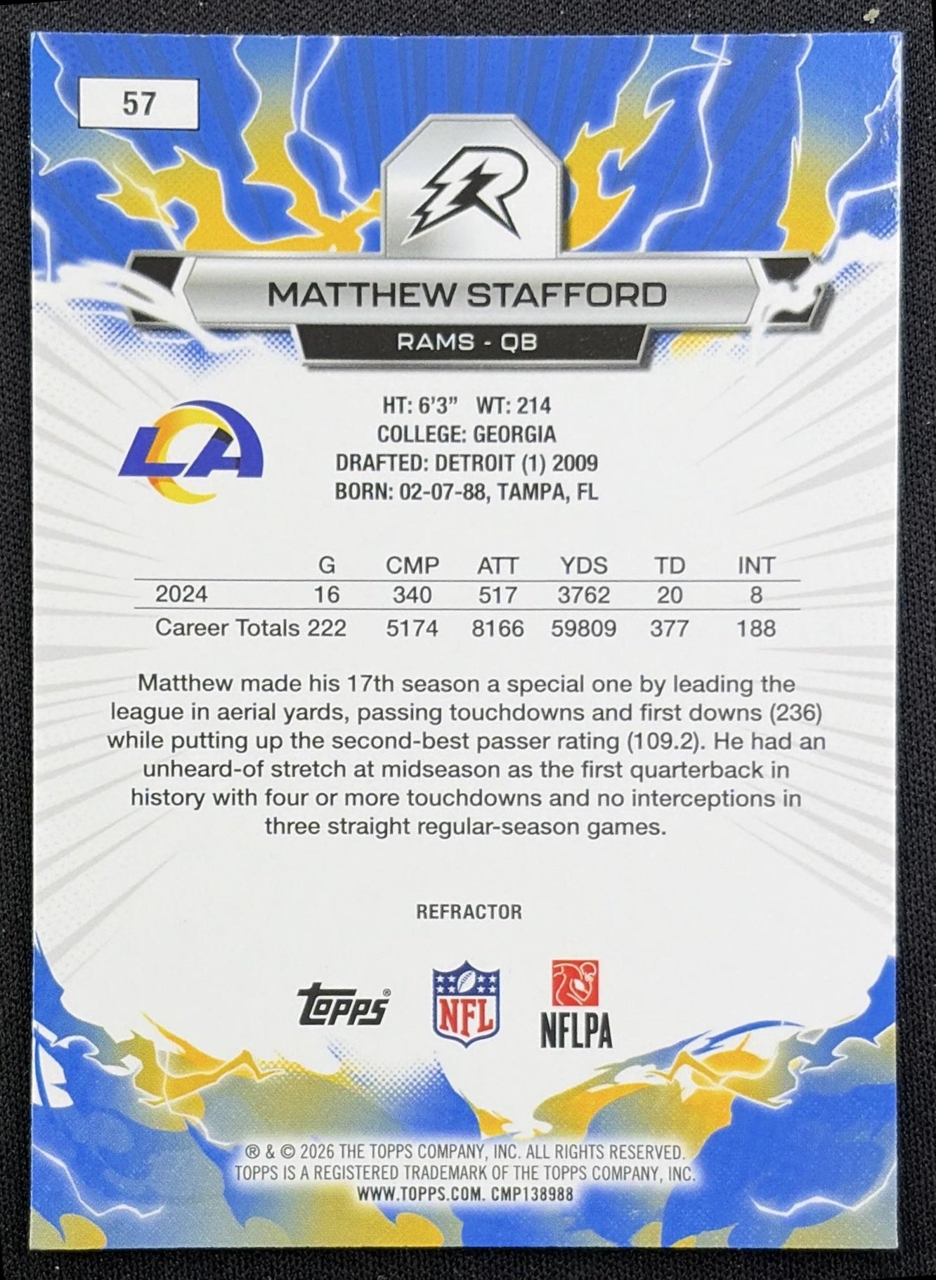 Matthew Stafford 2025 Topps Resurgence Refractor Rams