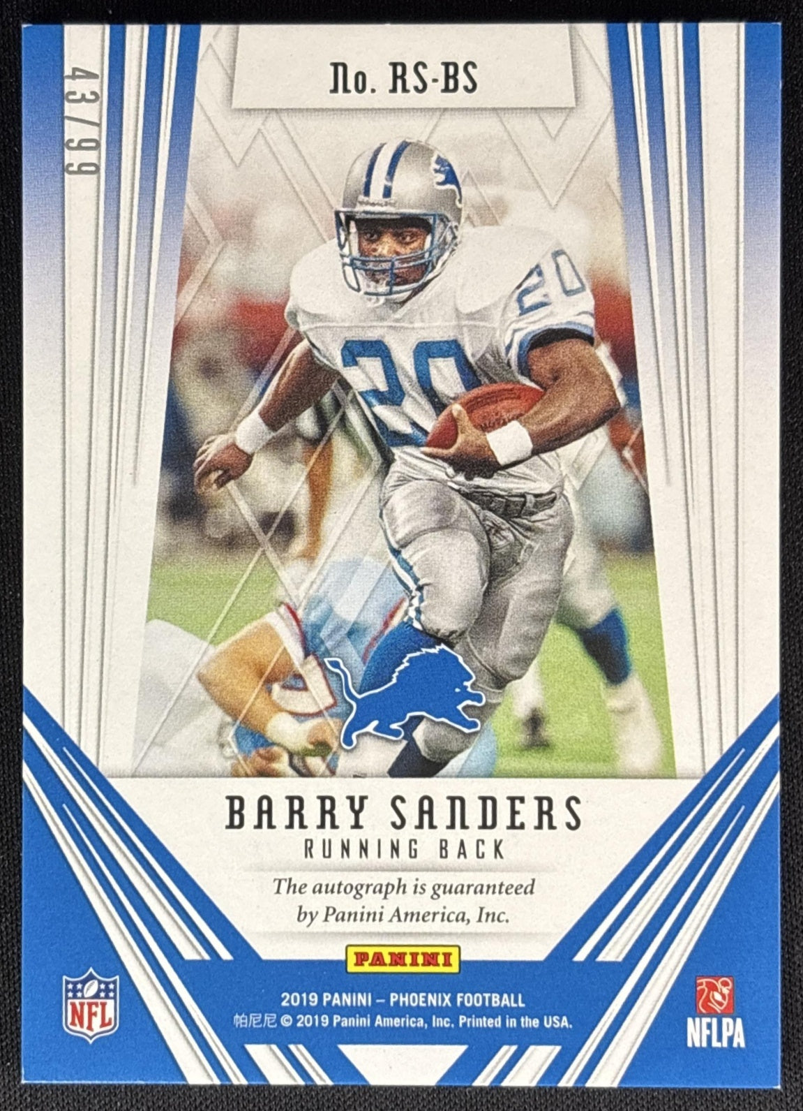 Barry Sanders 2019 Panini Phoenix Retired Signatures /99 Lions Sports Trading Cards