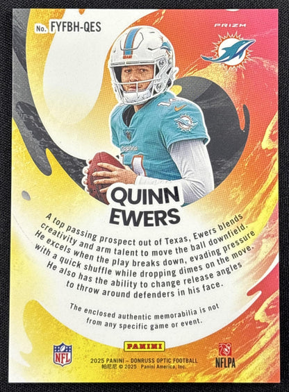 Quinn Ewers 2025 Panini Donruss Optic First Year Fresh Blue Hyper Prizm Dolphins