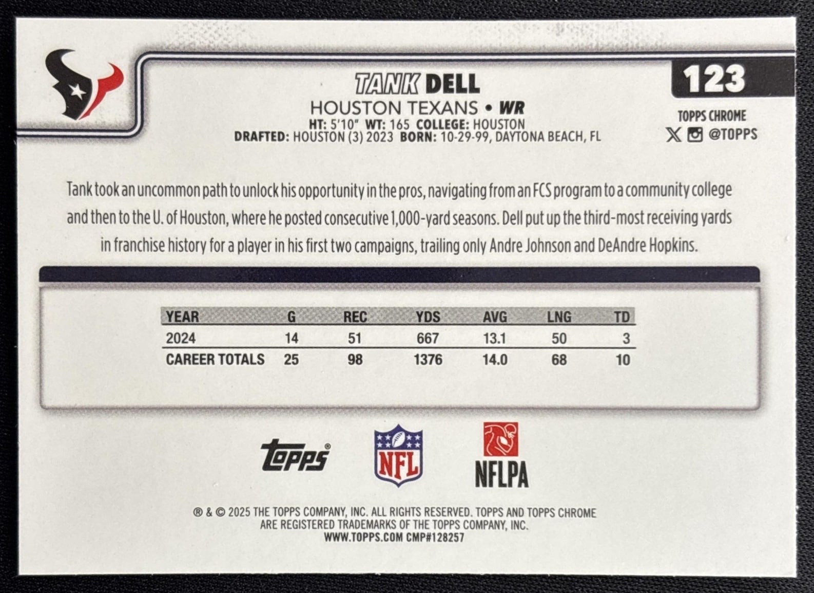 Tank Dell 2025 Topps Chrome Neon Pulse Refractor Texans Sports Trading Card