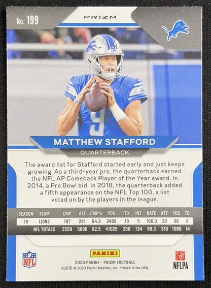 Matthew Stafford 2020 Panini Prizm Red Ice Lions