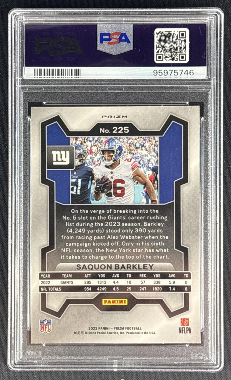 Saquon Barkley 2023 Panini Prizm Press Proof PSA 10 Giants back
