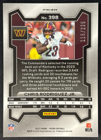 Chris Rodriguez Jr. 2023 Prizm Purple Ice /225 Commanders sports trading card