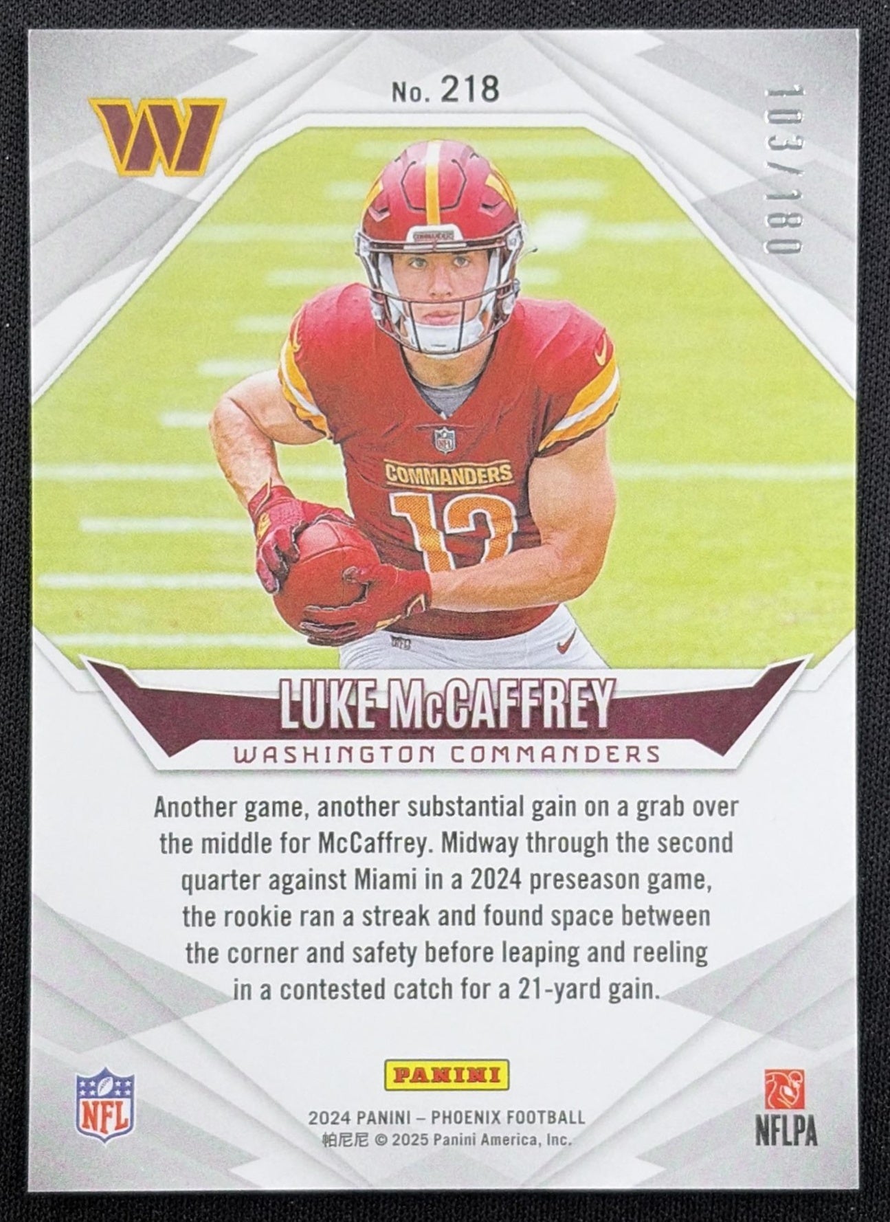 Luke McCaffrey 2024 Panini Phoenix Stars /180 Commanders