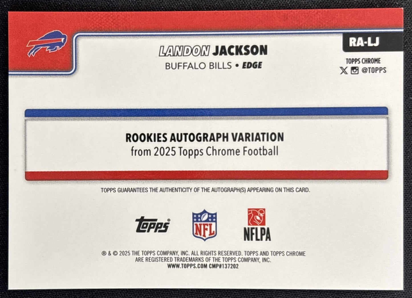 Landon Jackson 2025 Topps Chrome Rookie Auto Bills Sports Trading Cards