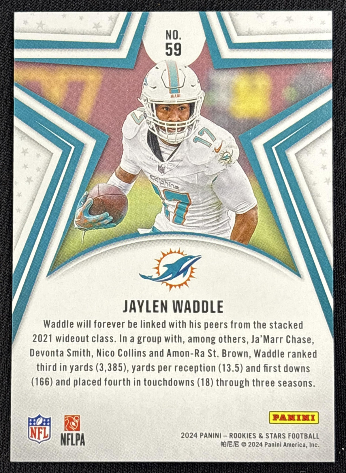 Jaylen Waddle 2024 Panini Rookies & Stars True Blue /149 Dolphins