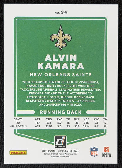 Alvin Kamara 2021 Panini Donruss Press Proof Premium Saints - New Orleans Saints