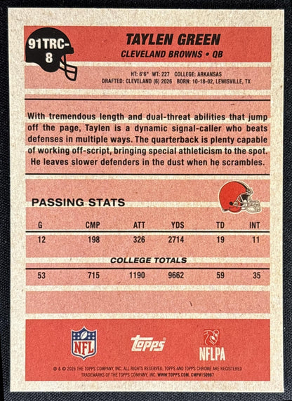 Taylen Green 2026 Topps 1991 Chrome Rookie Mojo Refractor Browns