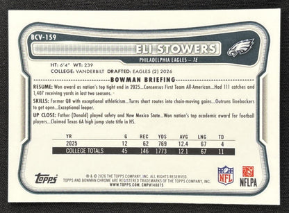 Eli Stowers 2026 Bowman Chrome NFL Mojo Refractor Eagles