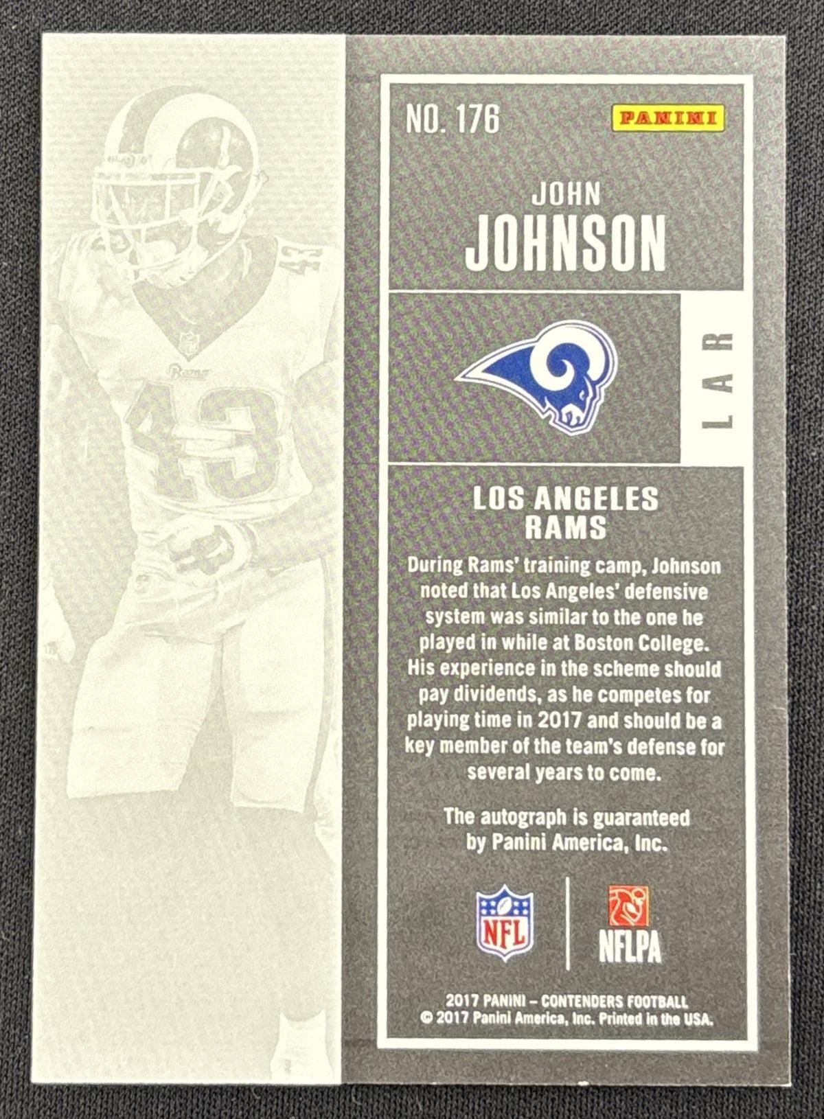 John Johnson 2017 Panini Contenders Rookie Ticket Auto Rams