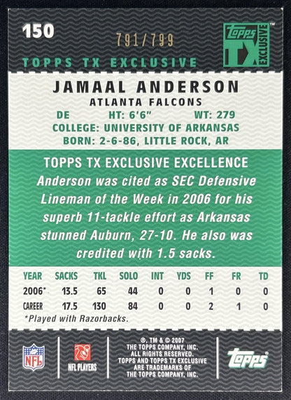 Jamaal Anderson 2007 Topps TX Exclusive /799 Falcons back