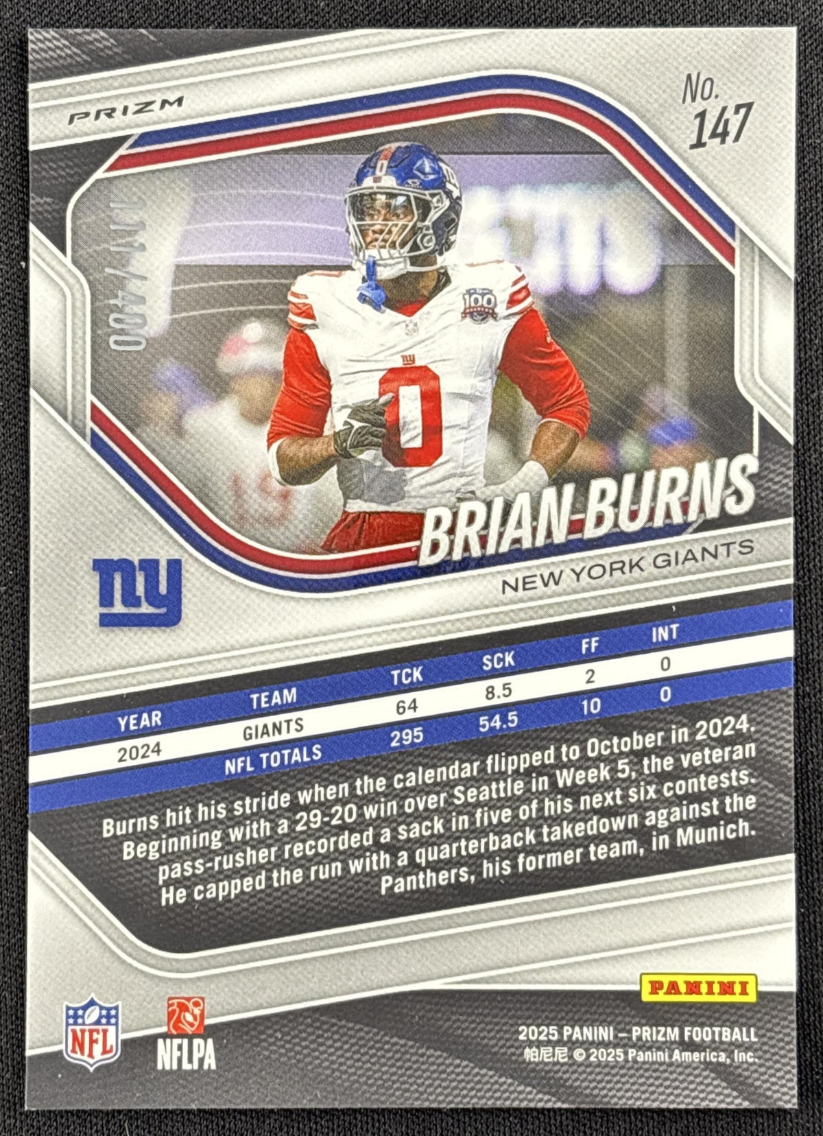 Brian Burns 2025 Panini Prizm Pandora /400 Giants