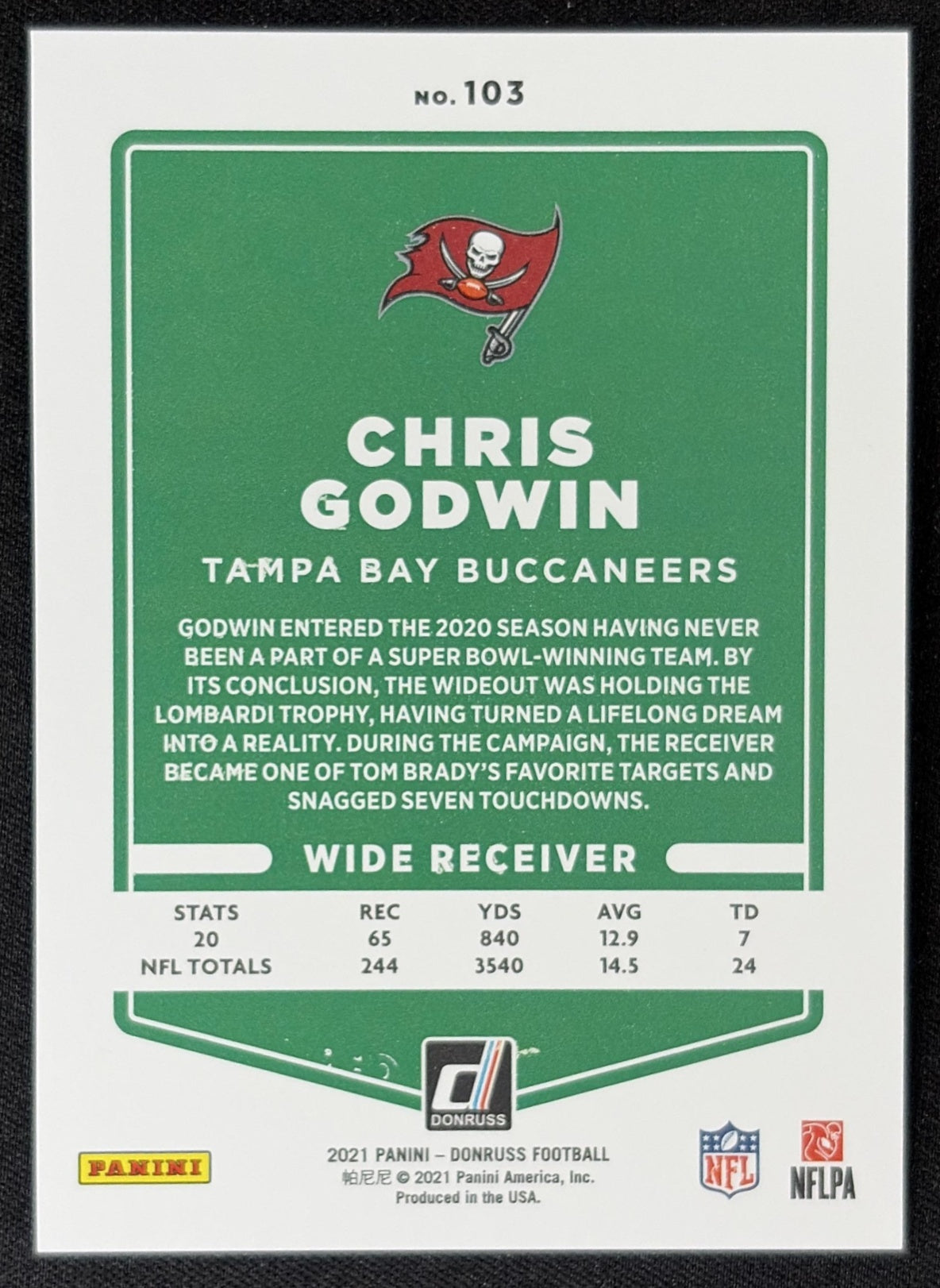 Chris Godwin 2021 Panini Donruss Press Proof Premium Buccaneers - Tampa Bay Buccaneers
