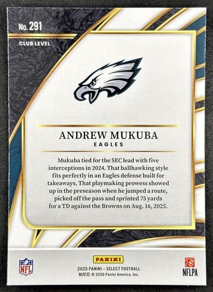 Andrew Mukuba 2025 Panini Select Club Level Eagles Back
