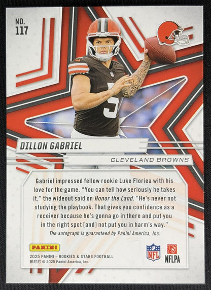Dillon Gabriel 2025 Panini Rookies & Stars Signatures Orange /199 Browns back