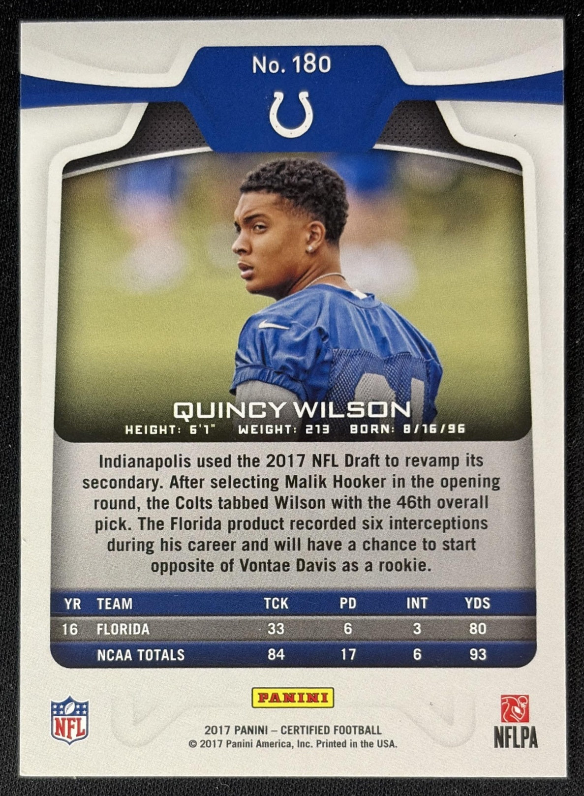 Quincy Wilson 2017 Panini Certified /999 Colts back
