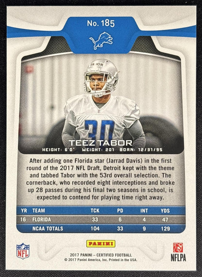 Teez Tabor 2017 Panini Certified /999 Lions back