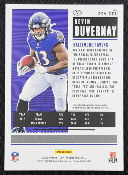 Devin Duvernay 2020 Panini Contenders Rookie Ticket Swatches Variation Ravens