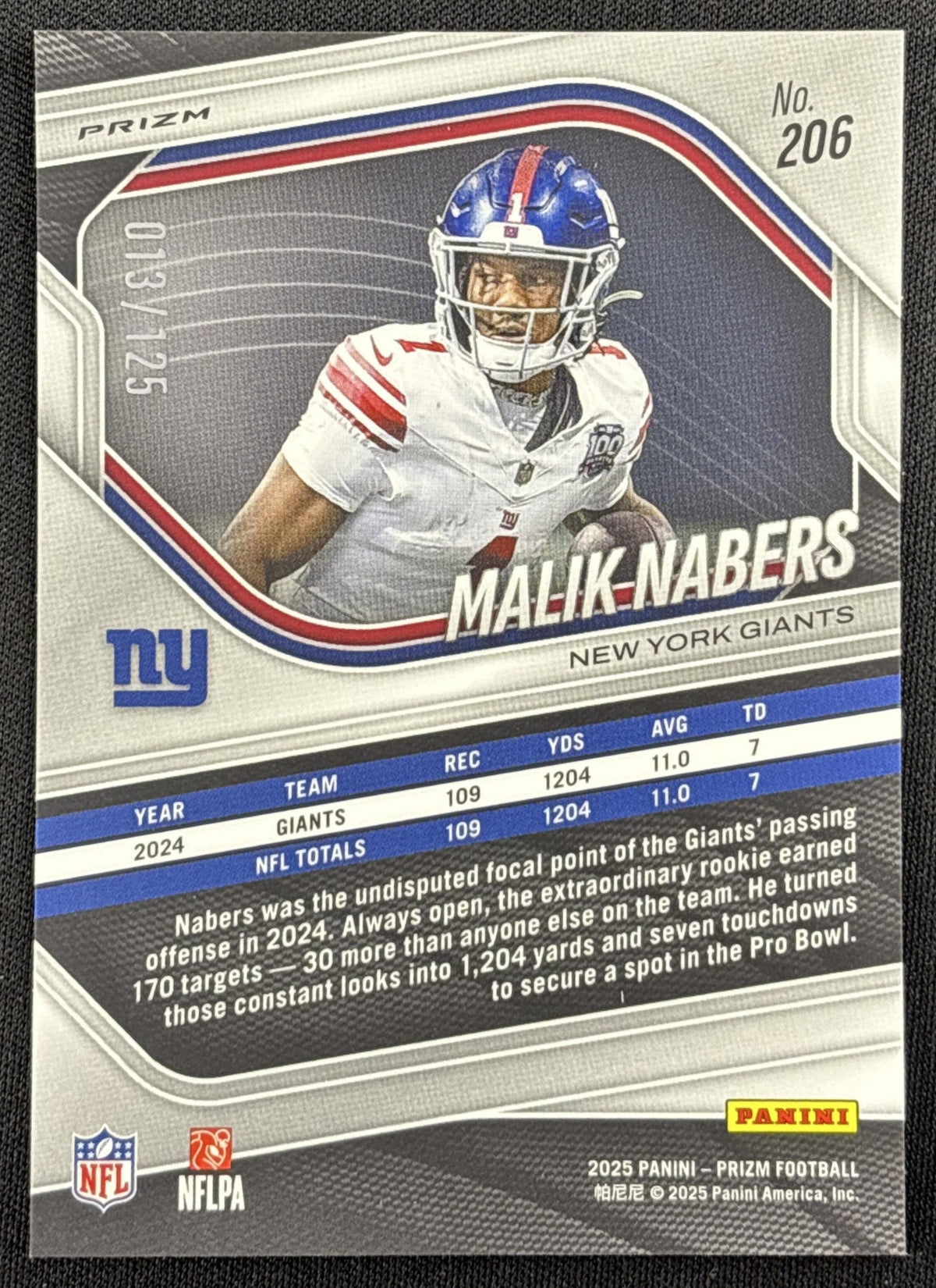 Malik Nabers 2025 Panini Prizm No Huddle Blue /125 Giants
