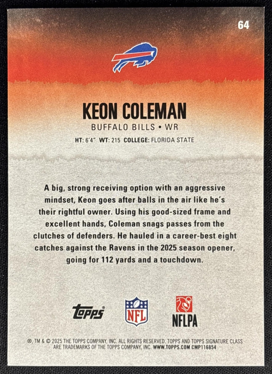 Keon Coleman 2025 Topps Signature Class Veteran Blue & Yellow Foil Bills Sports Trading Cards