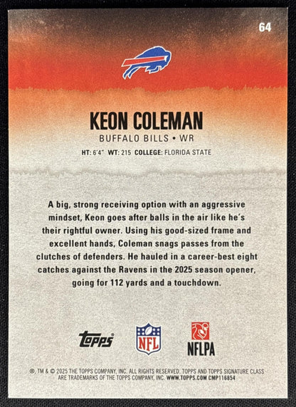 Keon Coleman 2025 Topps Signature Class Veteran Blue & Yellow Foil Bills Sports Trading Cards