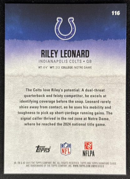 Riley Leonard 2025 Topps Signature Class Rookie Colts back
