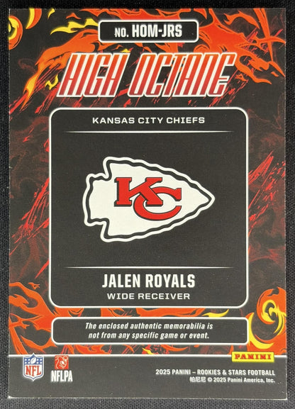 Jalen Royals 2025 Panini Rookies & Stars High Octane Memorabilia Chiefs back