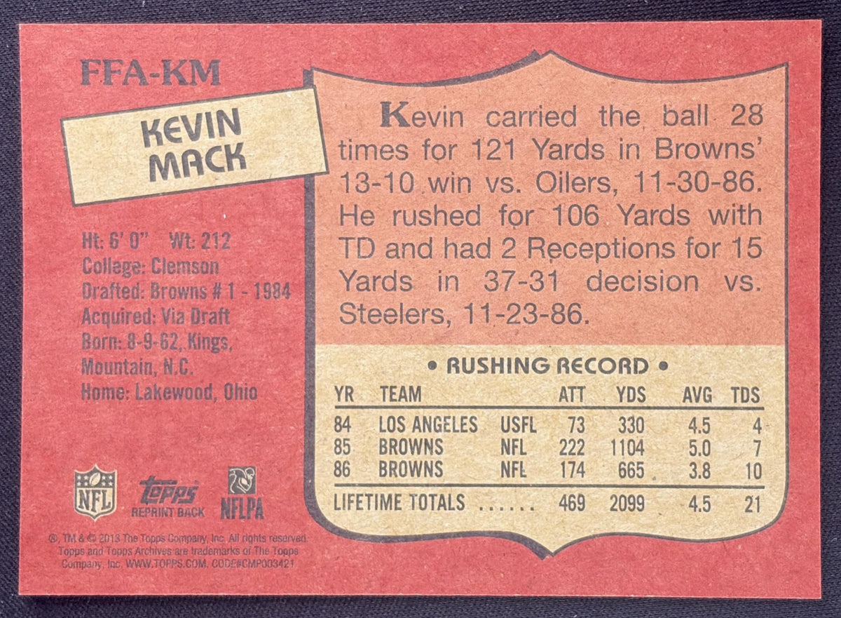 Kevin Mack 2013 Topps Archives Fan Favorite Auto Browns Sports Trading Card