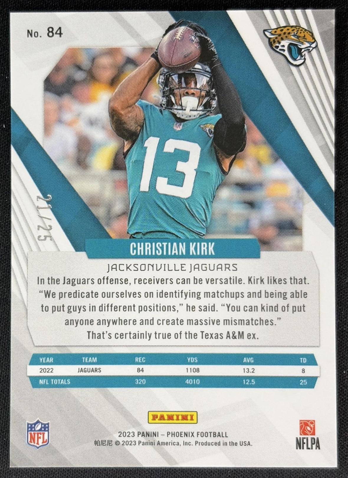 Christian Kirk 2023 Panini Phoenix Blue /25 Jaguars Football