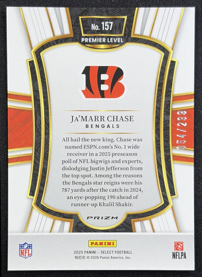 Ja'Marr Chase 2025 Panini Select Premier Level Tri-Color Prizm /299 Bengals - back