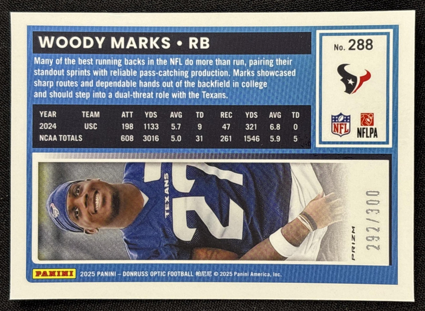 Woody Marks 2025 Panini Donruss Optic Rated Rookie Wave Prizm /300 Texans