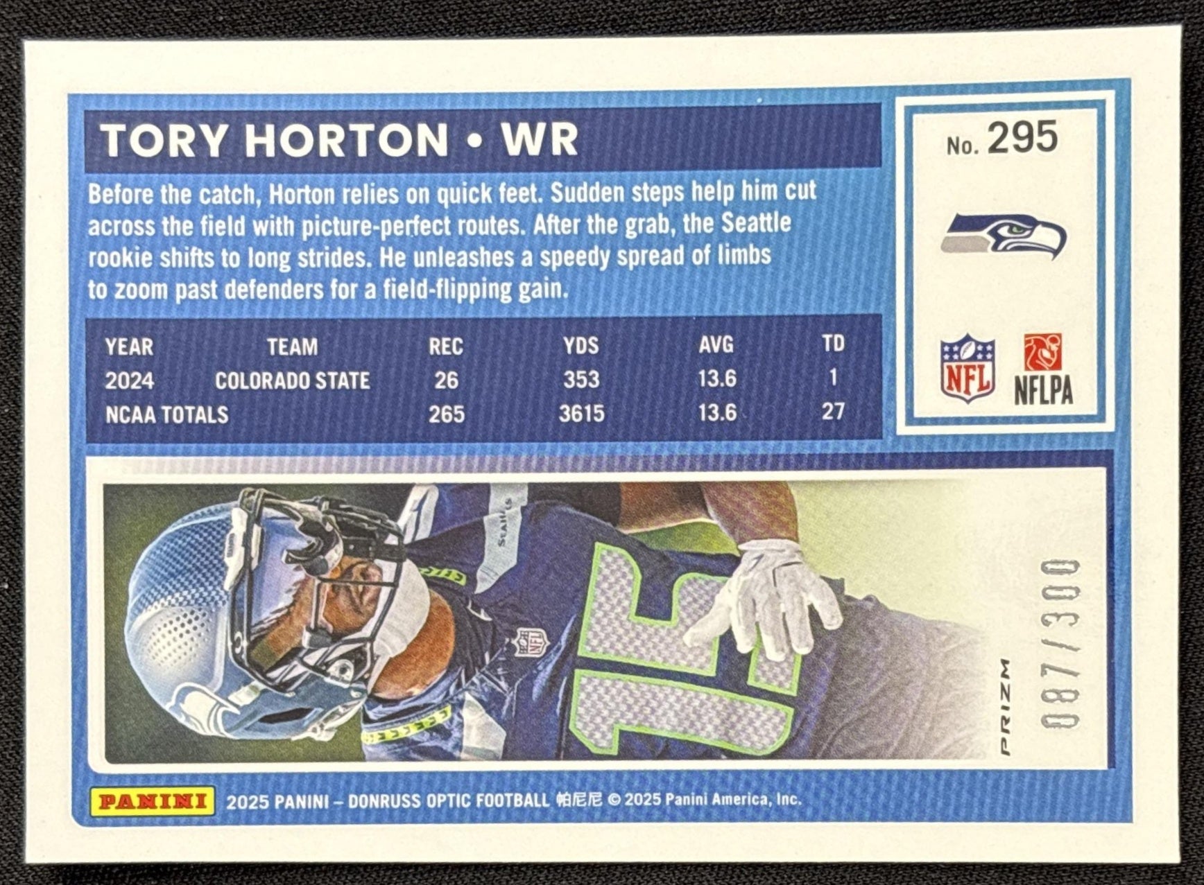 Tory Horton 2025 Panini Donruss Optic Rated Rookie Wave Prizm /300 Seahawks