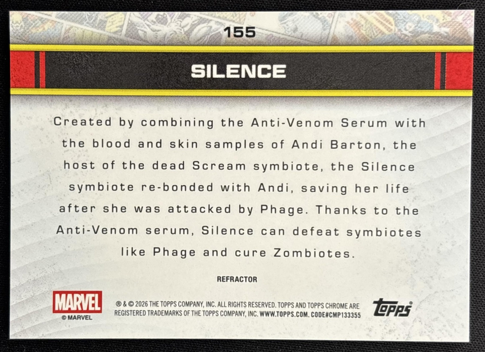Silence 2026 Topps Chrome Marvel Comics Refractor back