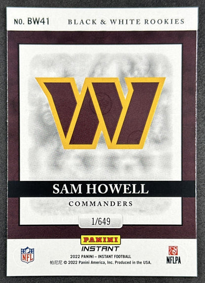 Sam Howell 2022 Panini Instant Black & White Rookie /649 Commanders Cowboys back sports trading card
