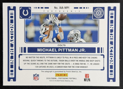 Michael Pittman Jr. 2024 Panini Photogenic In the Action Auto Silver /49 back