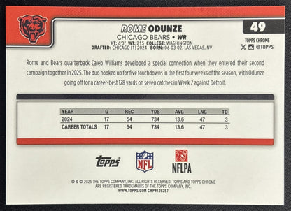 Rome Odunze 2025 Topps Chrome Hot Pink X-Fractor Bears back